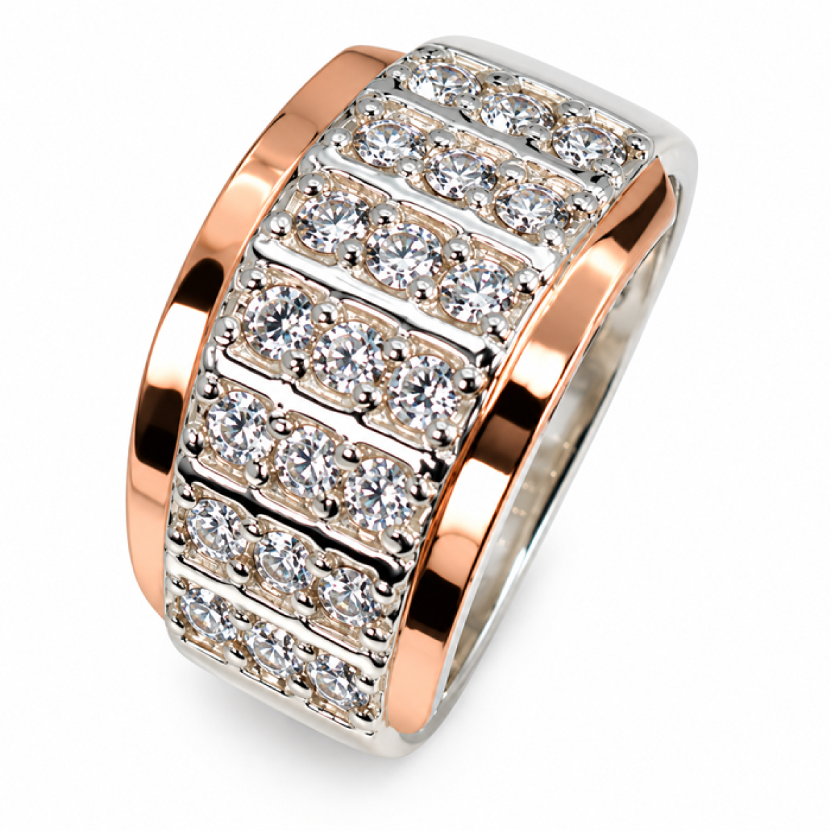 Серебряное кольцо с золотыми вставками (001к)