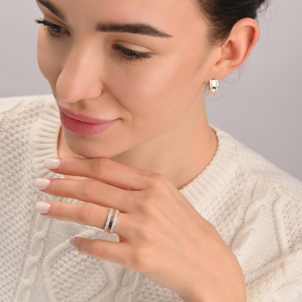 Серебряный гарнитур с золотыми вставками (002)