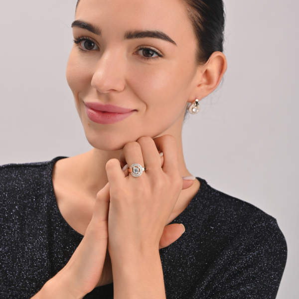 Серебряный комплект с золотыми вставками (003)