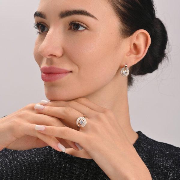 Серебряный комплект с золотыми вставками (003)