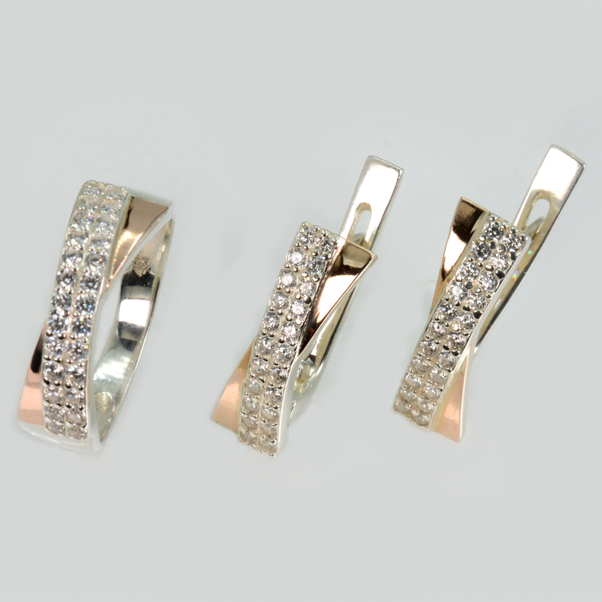 Серебряный набор с золотыми накладками (009)