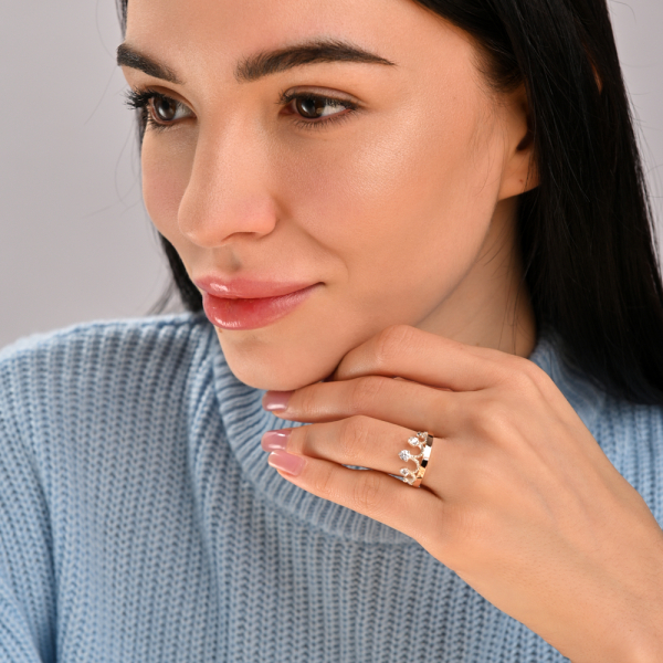 Серебряное кольцо  с пластинами из золота (013к)