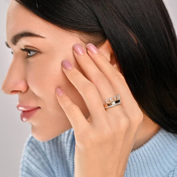 Срібна каблучка з напайками із золота (016к)