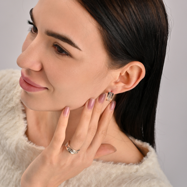 Серебряные серьги с золотыми вставками (022с)