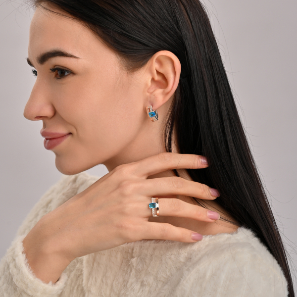 Серебряные серьги с золотыми пластинами (028с)