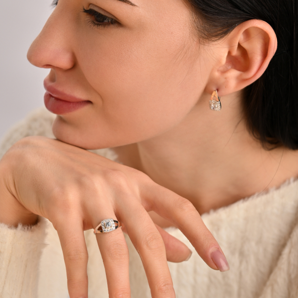 Серебряные серьги  с пластинами из золота (032с)