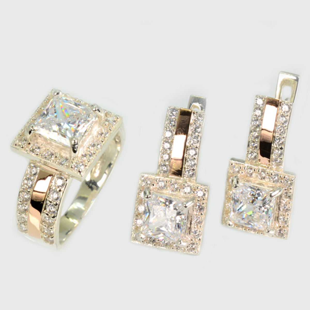 Срібний набір із золотими вставками (048)