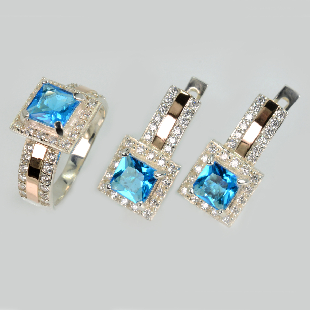 Комплект серебряный с золотыми напайками (048)