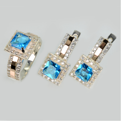 Комплект срібний  із золотими напайками