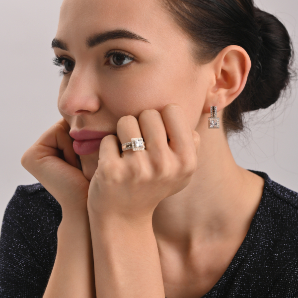 Серебряный набор с золотыми вставками (048)