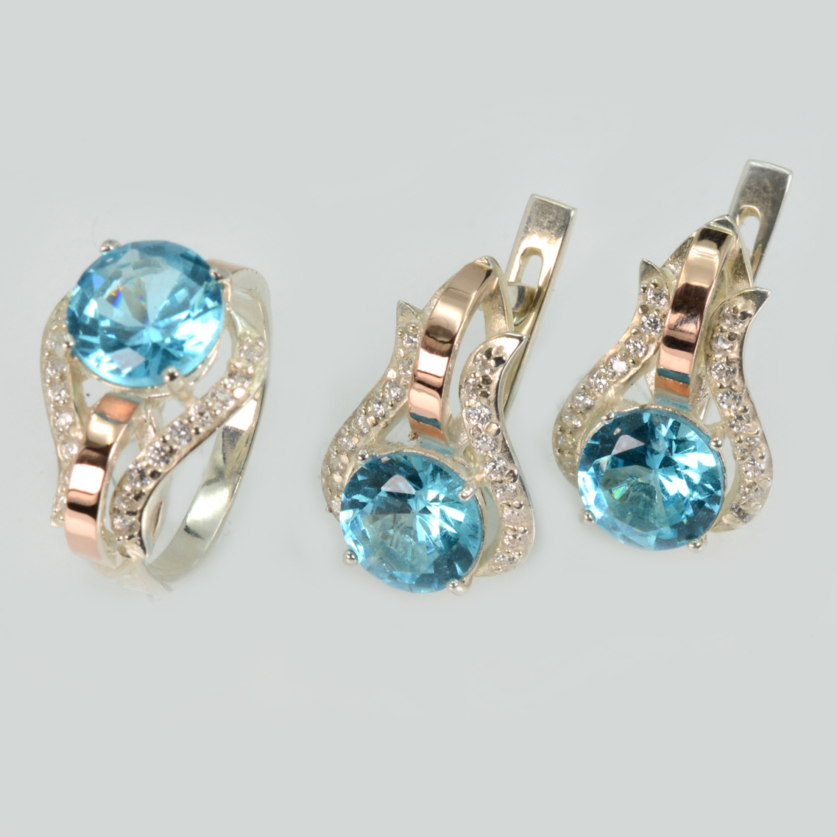 Гарнитур серебряный  с пластинами из золота (056)