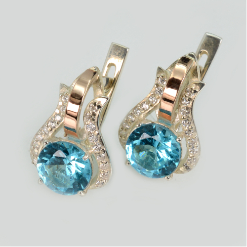 Серебряные серьги с  накладками из золота