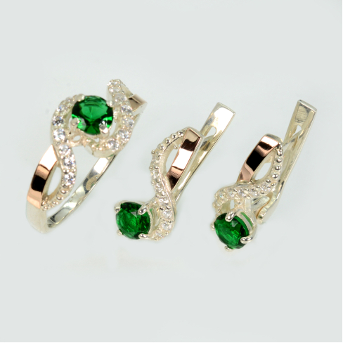 Серебряный комплект с накладками  из золота