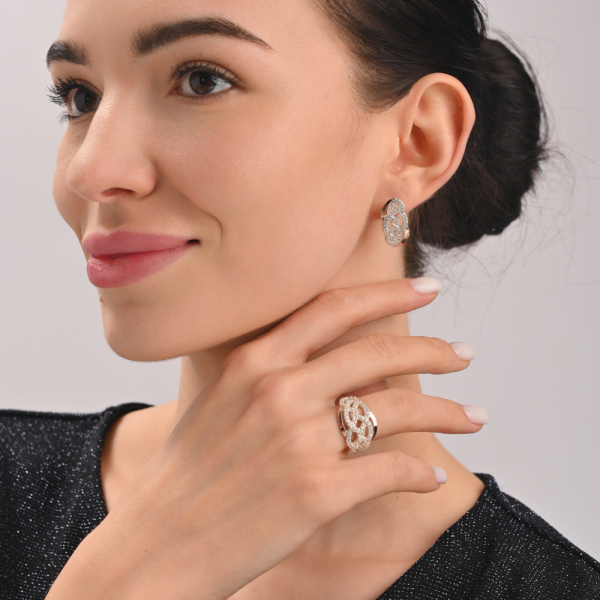 Серебряный комплект с напайками из золота (069)