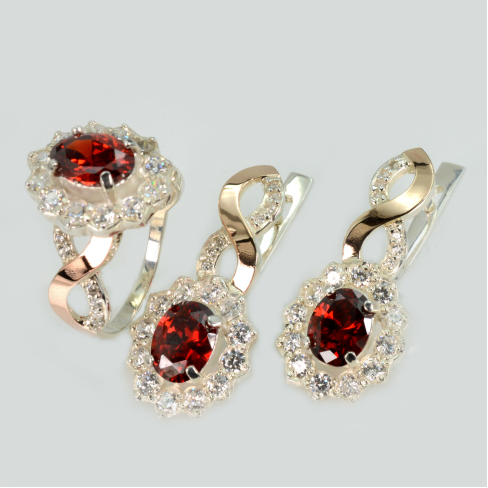 Серебряный комплект с золотыми накладками