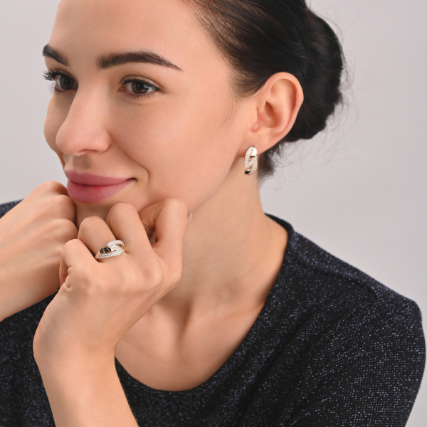 Серебряные серьги  с пластинами из золота (073с)