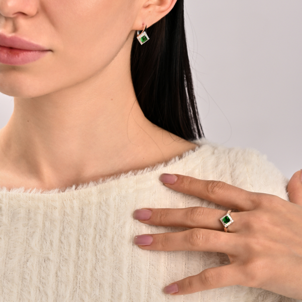 Серебряный комплект с золотыми вставками (074)