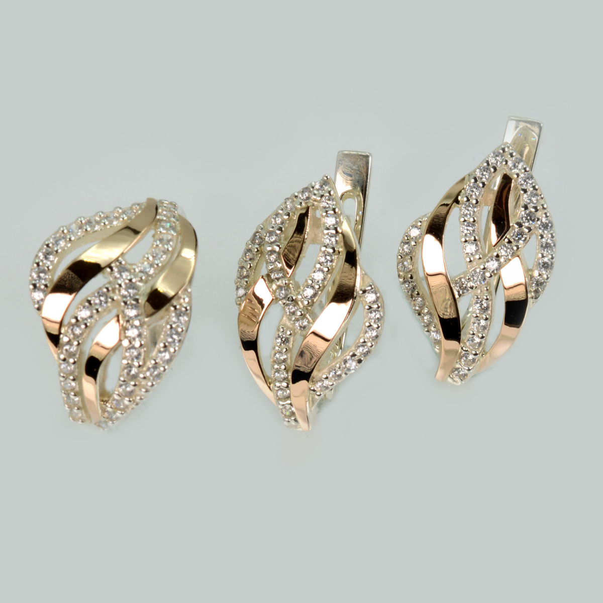 Серебряный комплект с золотыми накладками (077)