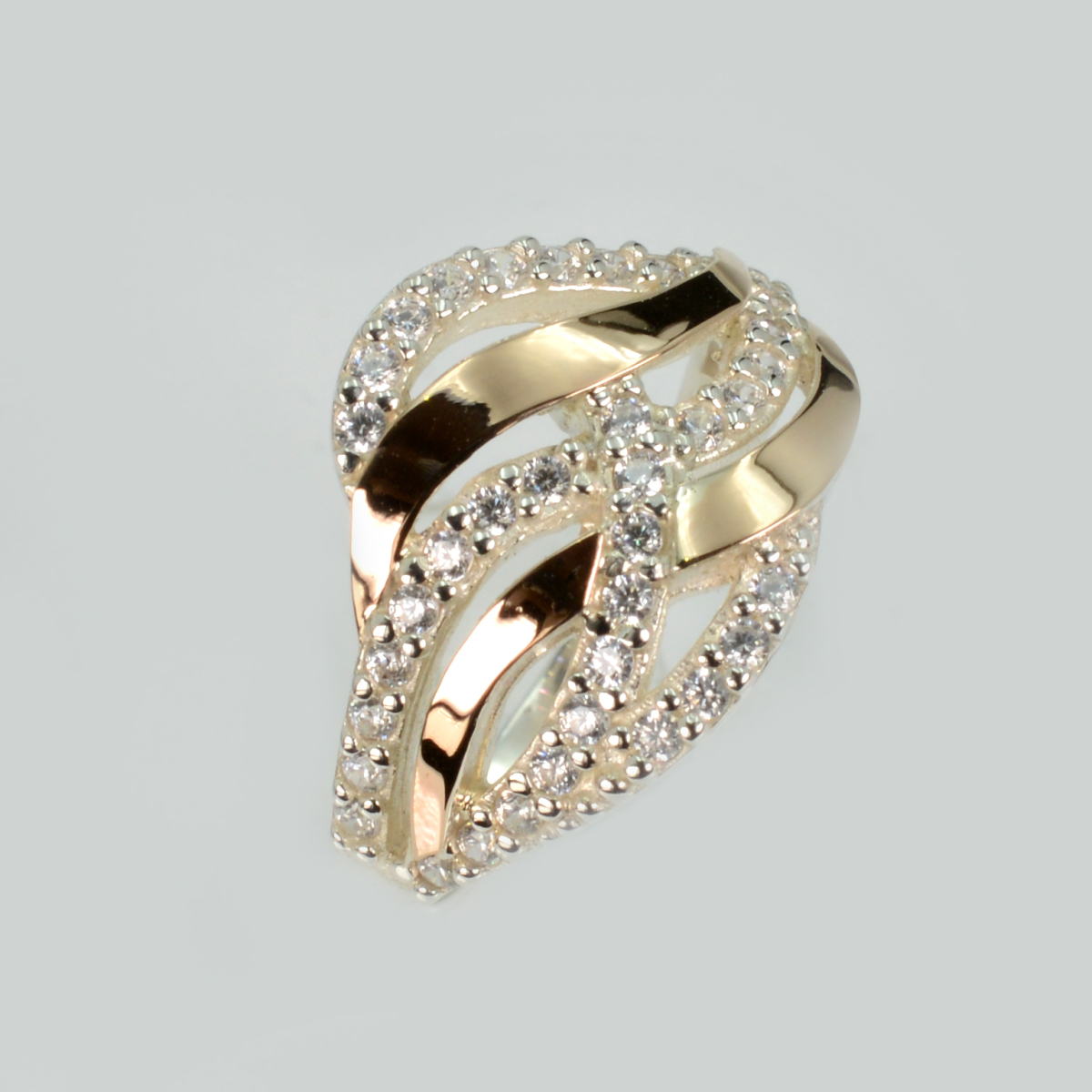 Кольцо из серебра и золотыми пластинами (077к)