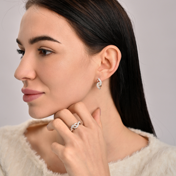 Серебряные серьги с золотыми напайками и фианитами (081с)