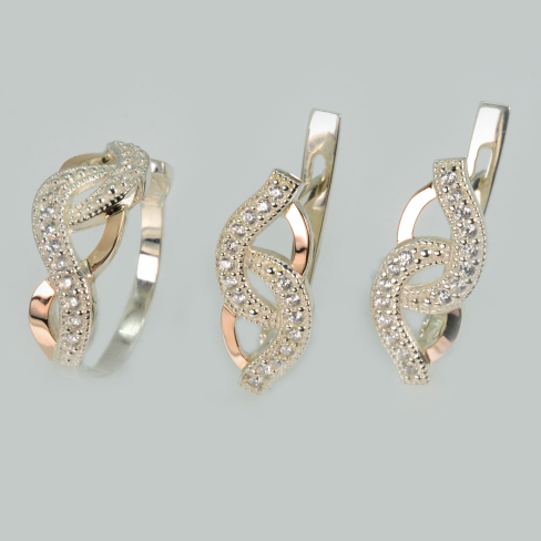 Серебряный комплект с золотыми напайками и фианитами