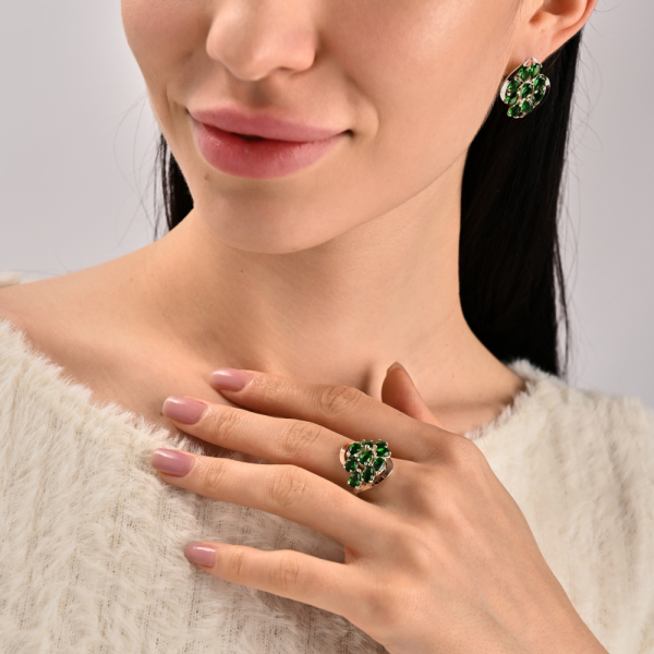 Кольцо серебряное с золотыми вставками (082к)