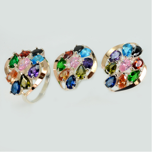 Набор серебряный с золотыми вставками