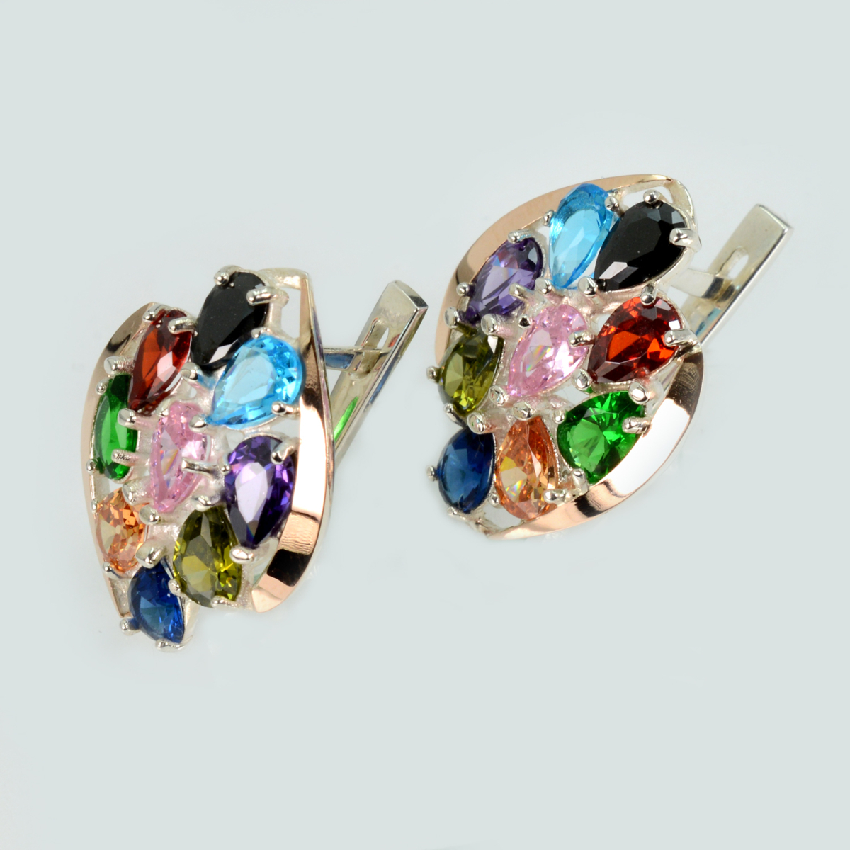 Серьги серебряные с золотыми вставками (082с)