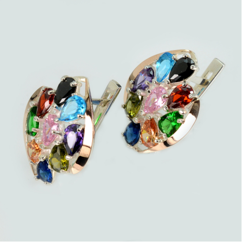 Сережки срібні з золотими вставками