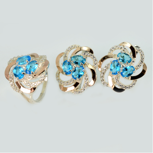 Набор серебряный с золотыми напайками