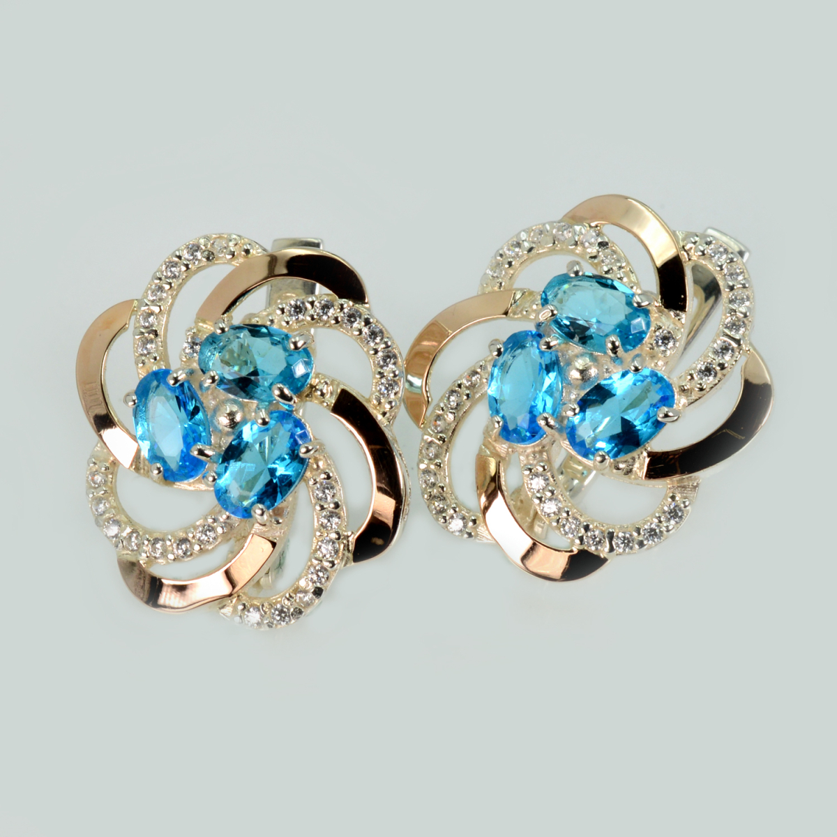 Серьги серебряные с золотыми напайками (083с)