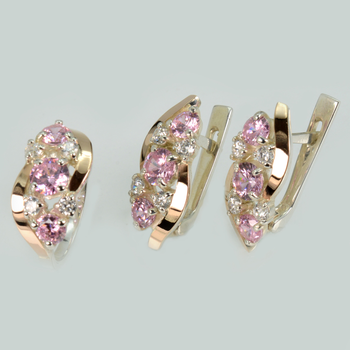 Комплект серебряный с золотыми вставками (085)