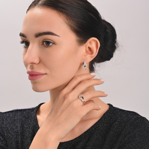 Серебряный набор с золотыми напайками и фианитами (086)