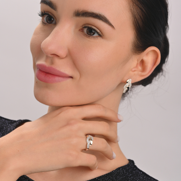 Серебряный набор с золотыми напайками и фианитами (086)