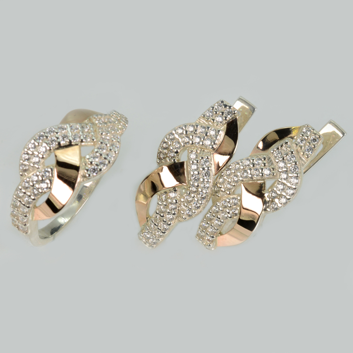 Серебряный набор с золотыми напайками и фианитами (086)