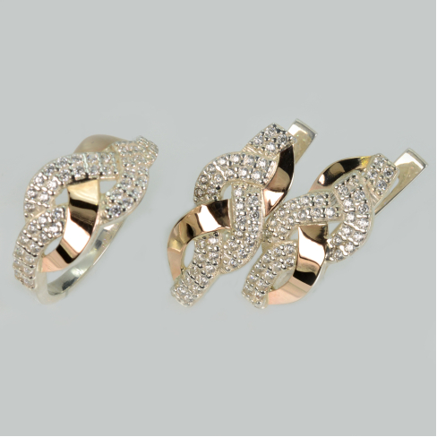 Серебряный набор с золотыми напайками и фианитами