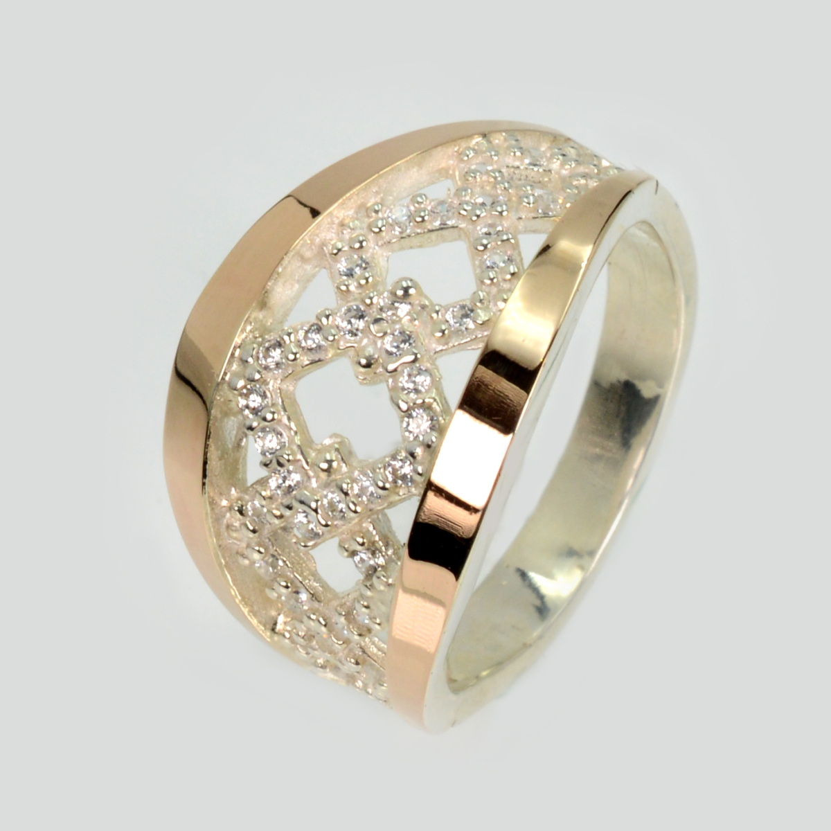 Кольцо серебро с золотом (087к)