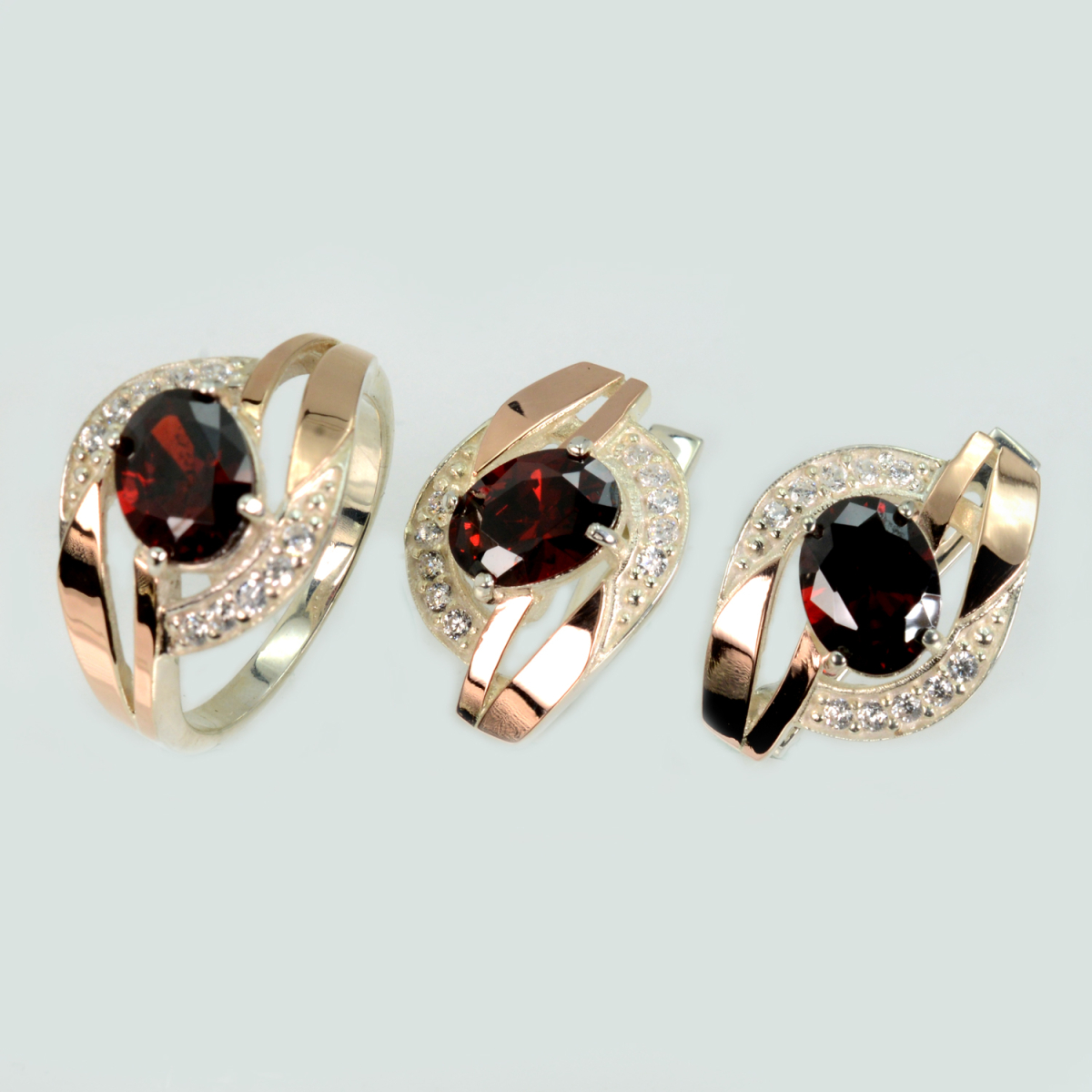 Серебряный набор с золотыми напайками (090)