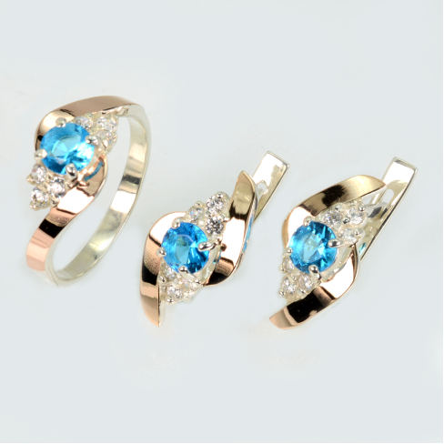 Набір срібний з золотими вставками