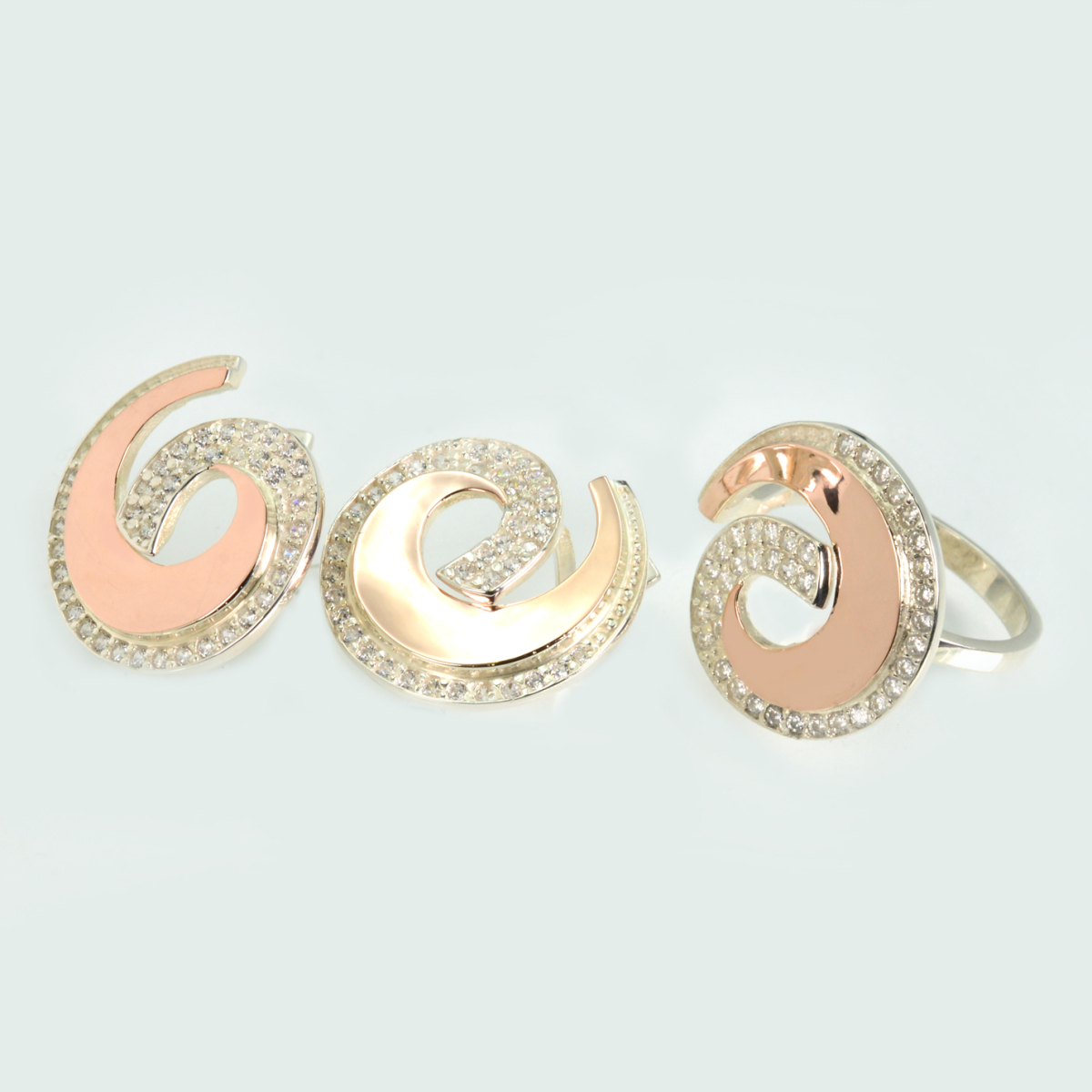 Гарнитур серебряный  с золотыми вставками (095)