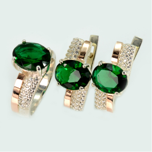 Набор серебряный с золотыми платсинами и фианитами