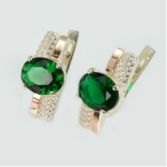 Серебряные серьги с золотыми пластинами и фианитами