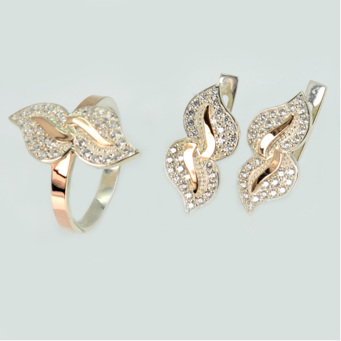 Набор серебряный с золотыми вставками