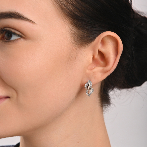 Срібні сережки з золотими пластинками і фіанітами (097с)