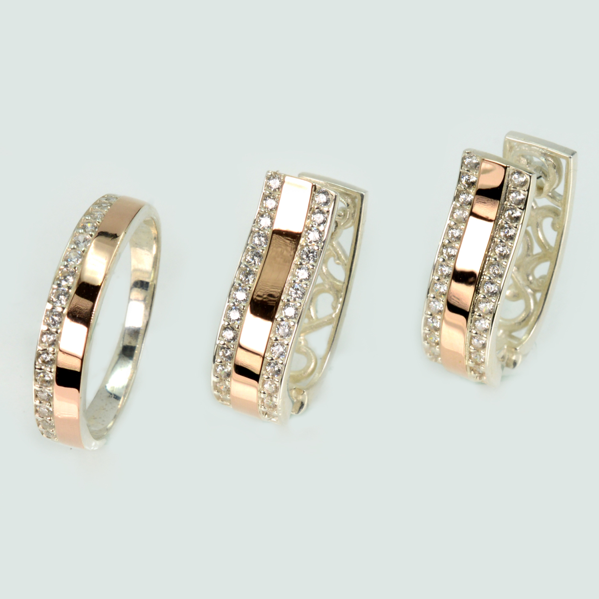 Серебряный набор с золотыми напайками (098)