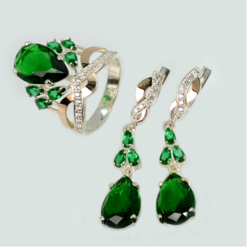 Срібний набір з золотими вставками і фіанітами