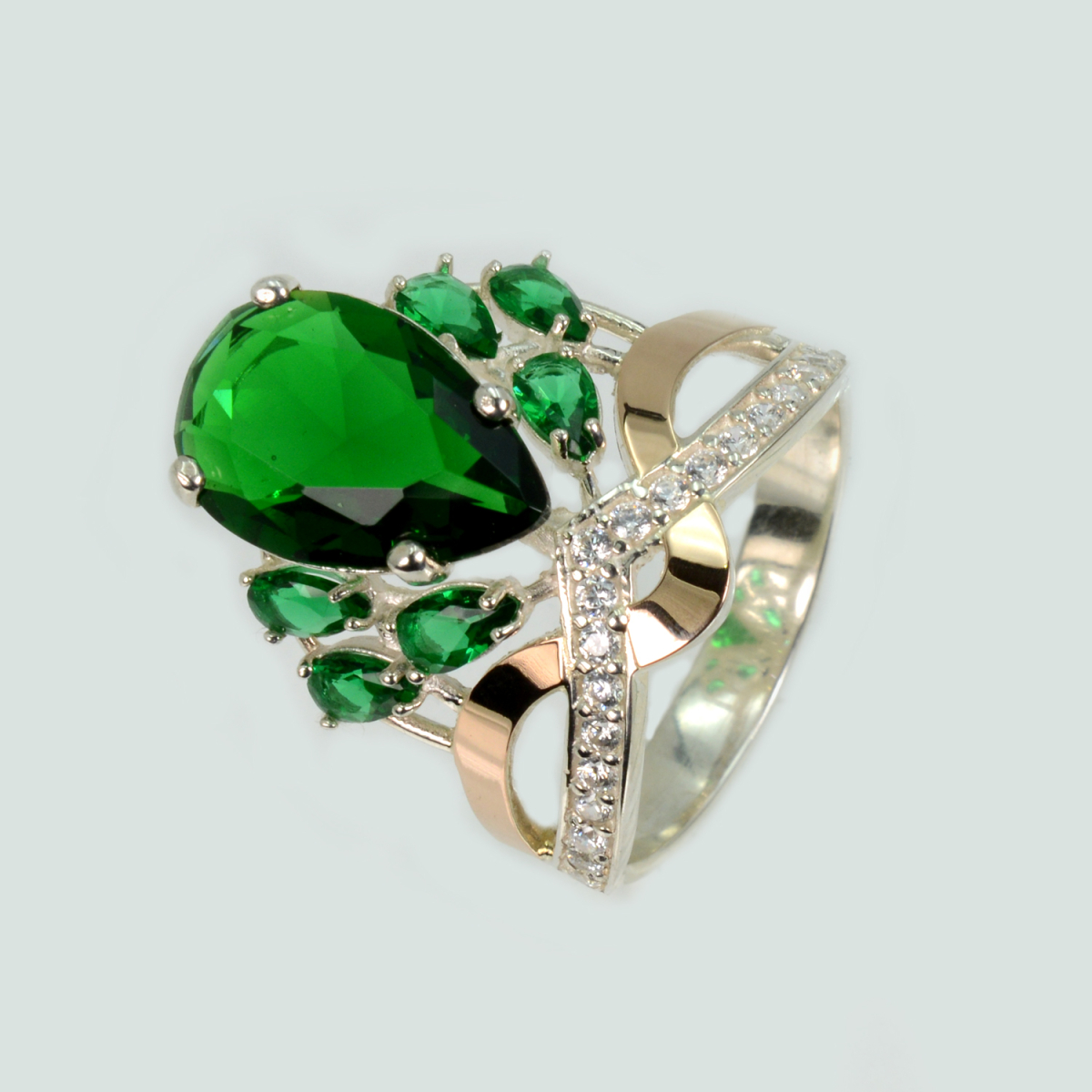 Кольцо серебряное с золотыми напайками (099к)