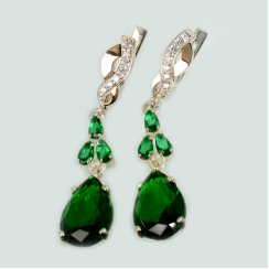 Серьги серебряные с золотыми пластинами и фианитами