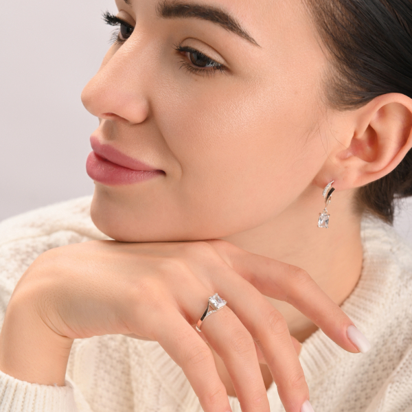 Серебряный комплект с золотыми пластинами и фианитами (100)