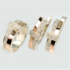 Серебряный комплект с золотыми вставками и фианитами